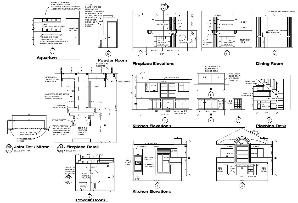 Powder Room Kitchen Dining Interior Wall Elevation