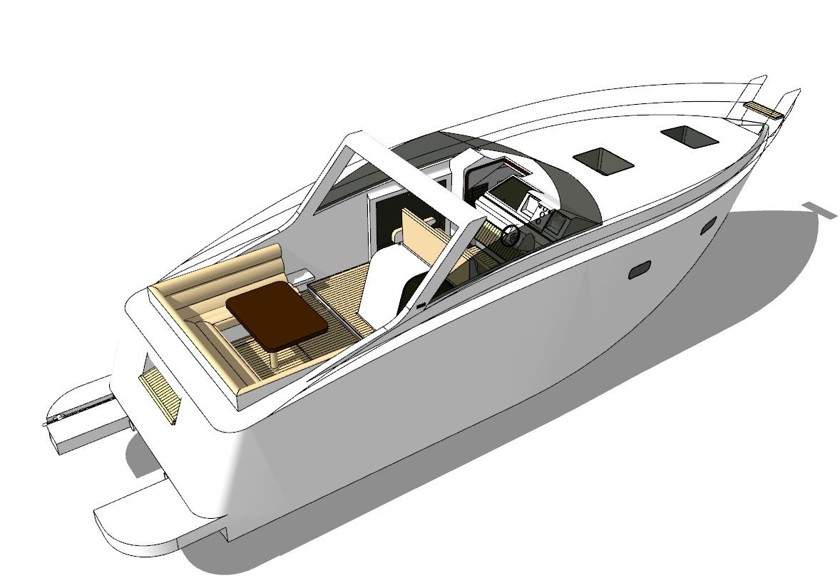 View Power Boat 3D Model Design with SketchUp CAD Drawing File