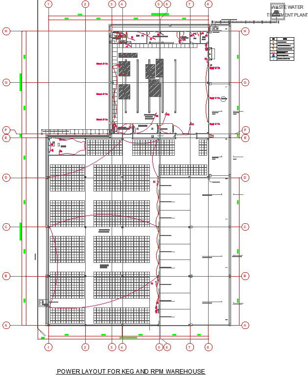 Power layout of the 18x12m ware house building CAD drawing