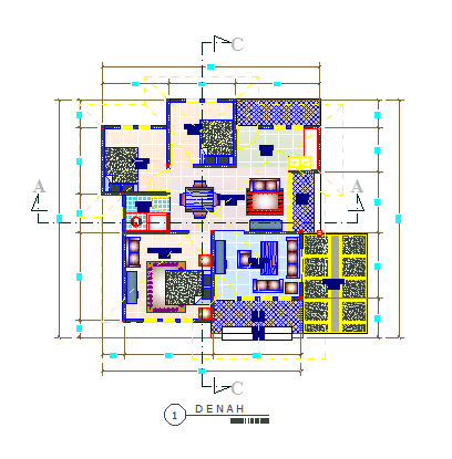 Presentation layout of single family house design drawing