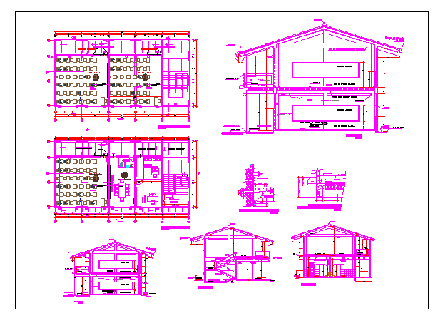 Primary school classroom two floors section and plan details dwg file