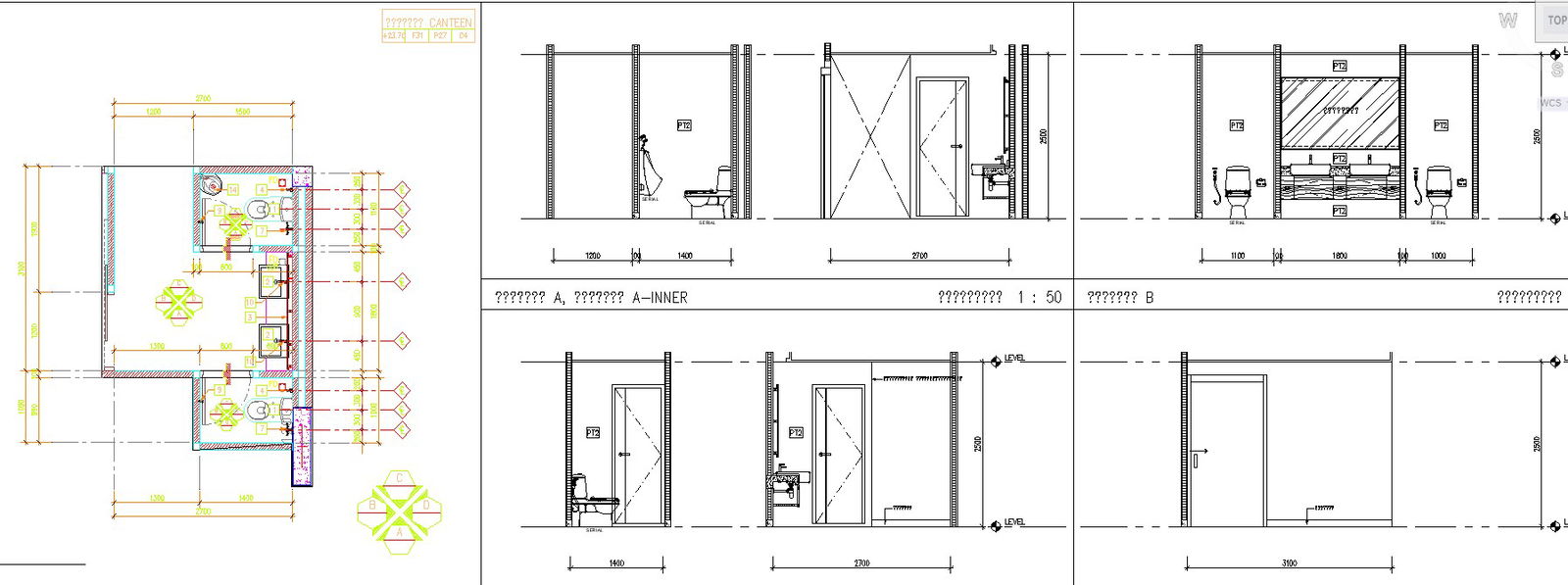 Primary bathroom layout details in AutoCAD, dwg file.