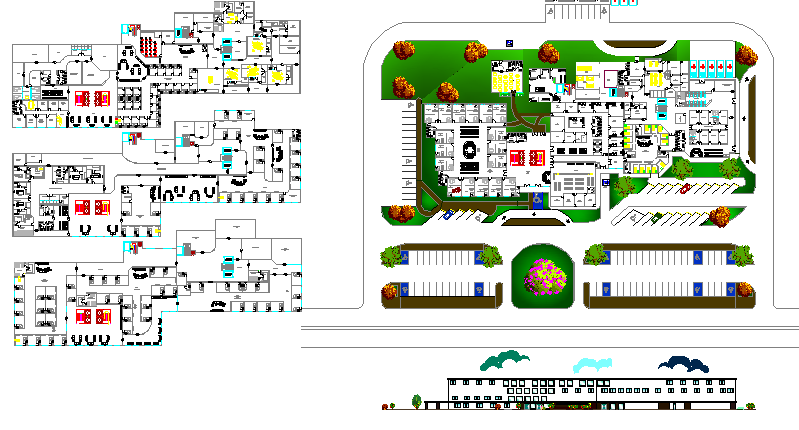 Private Hospital Mini Mall Style Architecture Project dwg file