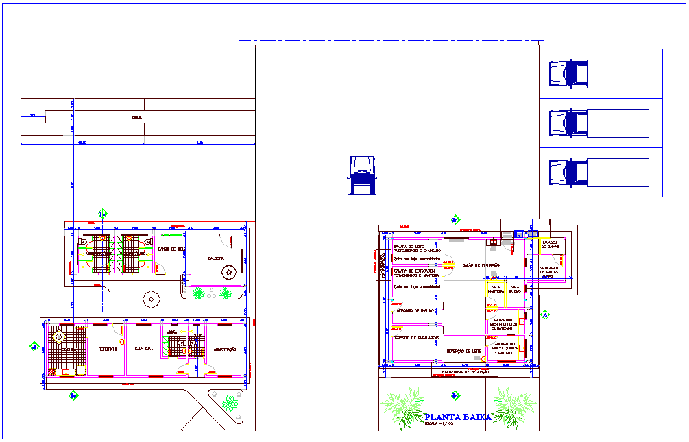 Process plant view of plan with architecture view dwg file