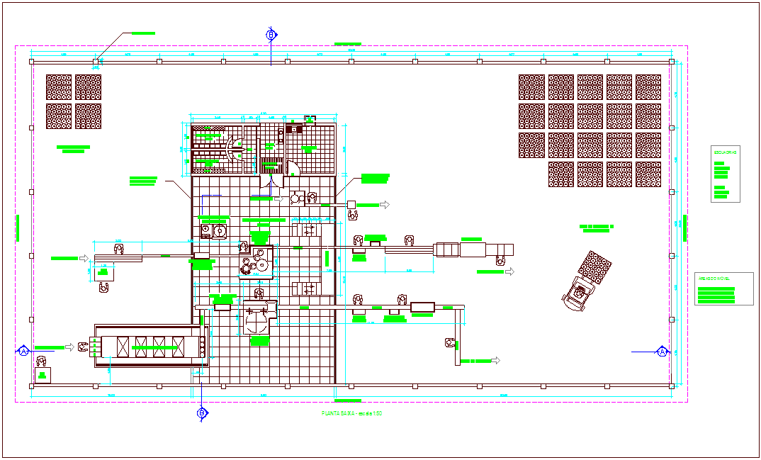 Production area with plan of mineral water container for industrial plant dwg file