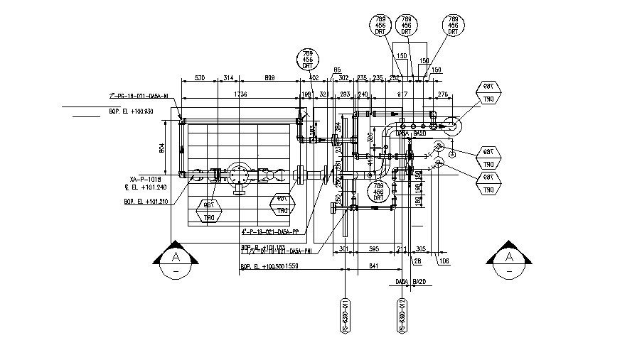Production plant of macolla distribution and framing plan details dwg file