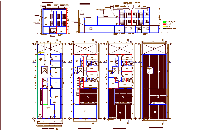 Professional office building floor plan and elevation dwg file