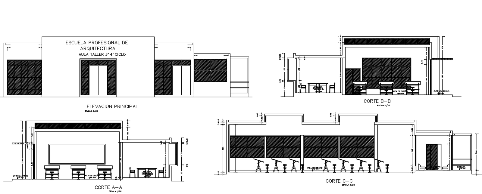 Professional Architecture School Building Section And Elevation design Download DWG File