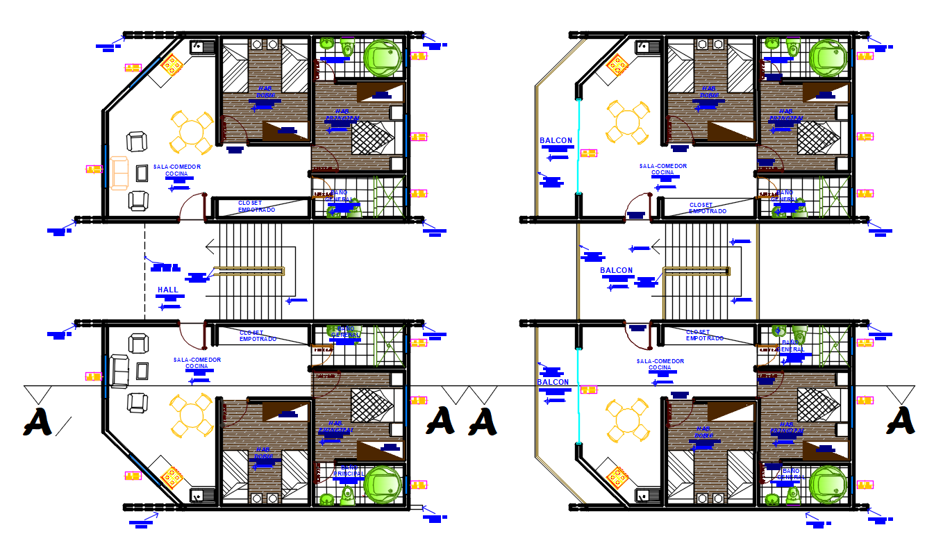 Professional CAD Drawings 2 BHK Apartment Layout Plan