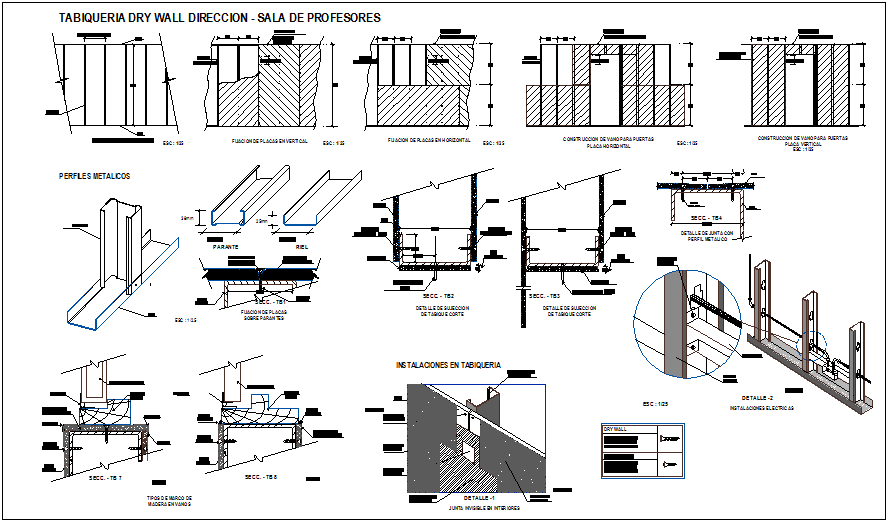 Professor room wall structure view dwg file
