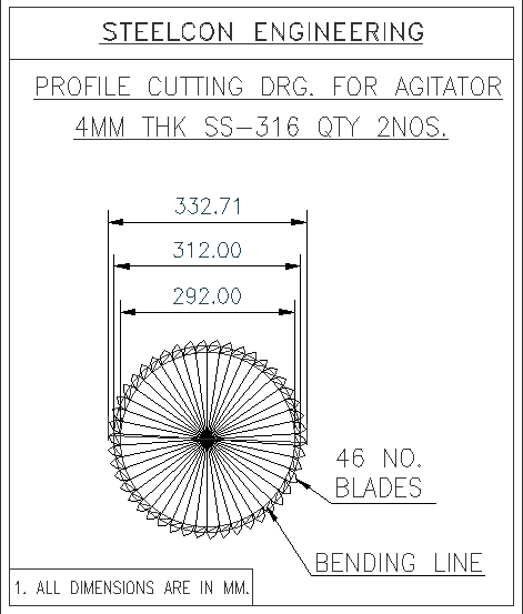 Profile cutting drg for agitator 4 mm thk ss quantity 2 nos. Dwg autocad drawing . 