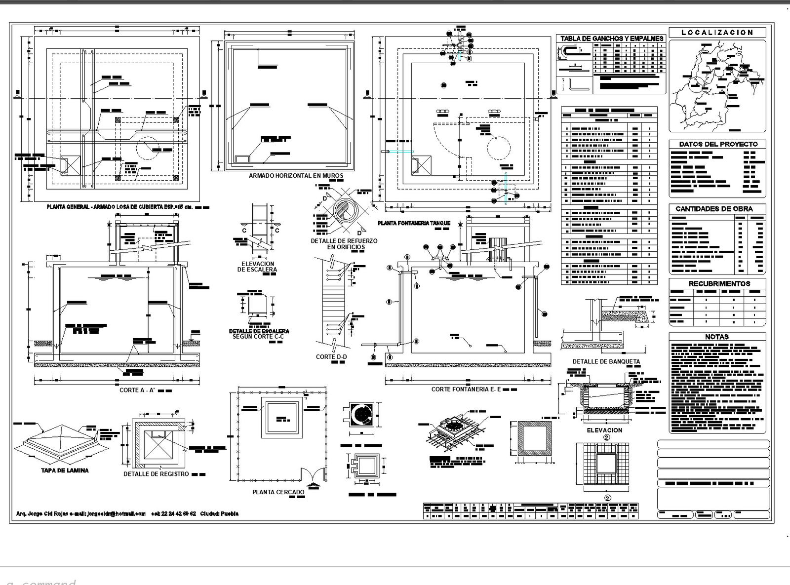 Project concrete tank 20m3 plant sections details layout file