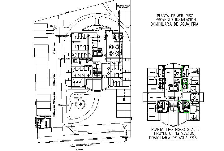 Project drinking water installation in building plan detail dwg file