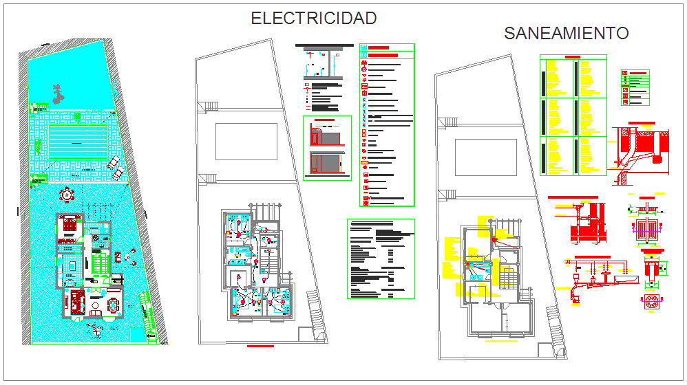 Project of single house with plan,electrical and sanitary detail