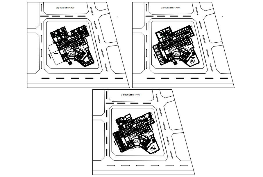 Proportional building floor plans in AutoCAD 2D drawing, dwg file, CAD file