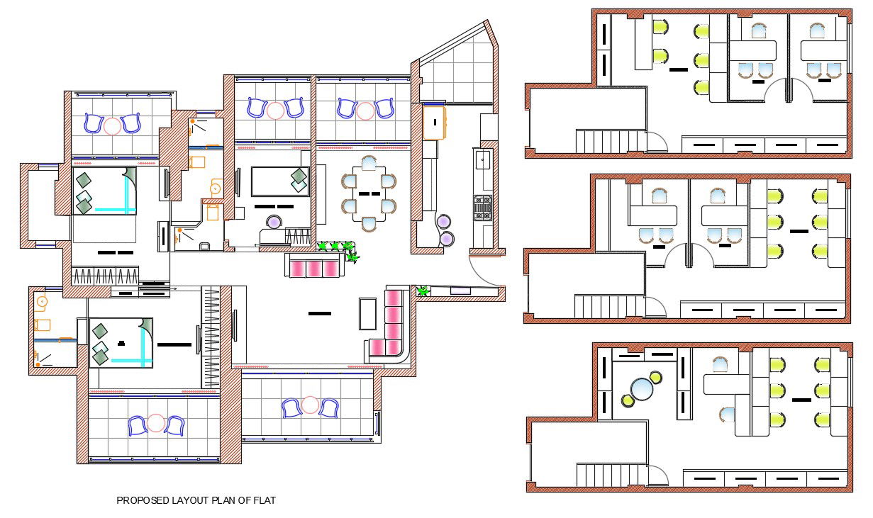 Propose Layout of Apartment Furniture plan Download CAD File