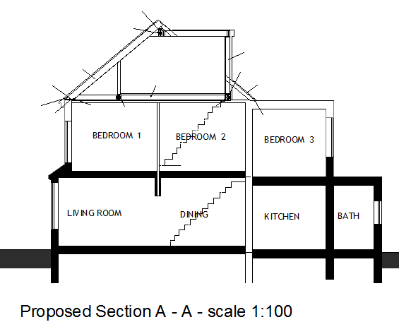 Proposed sectional view of one family house dwg file