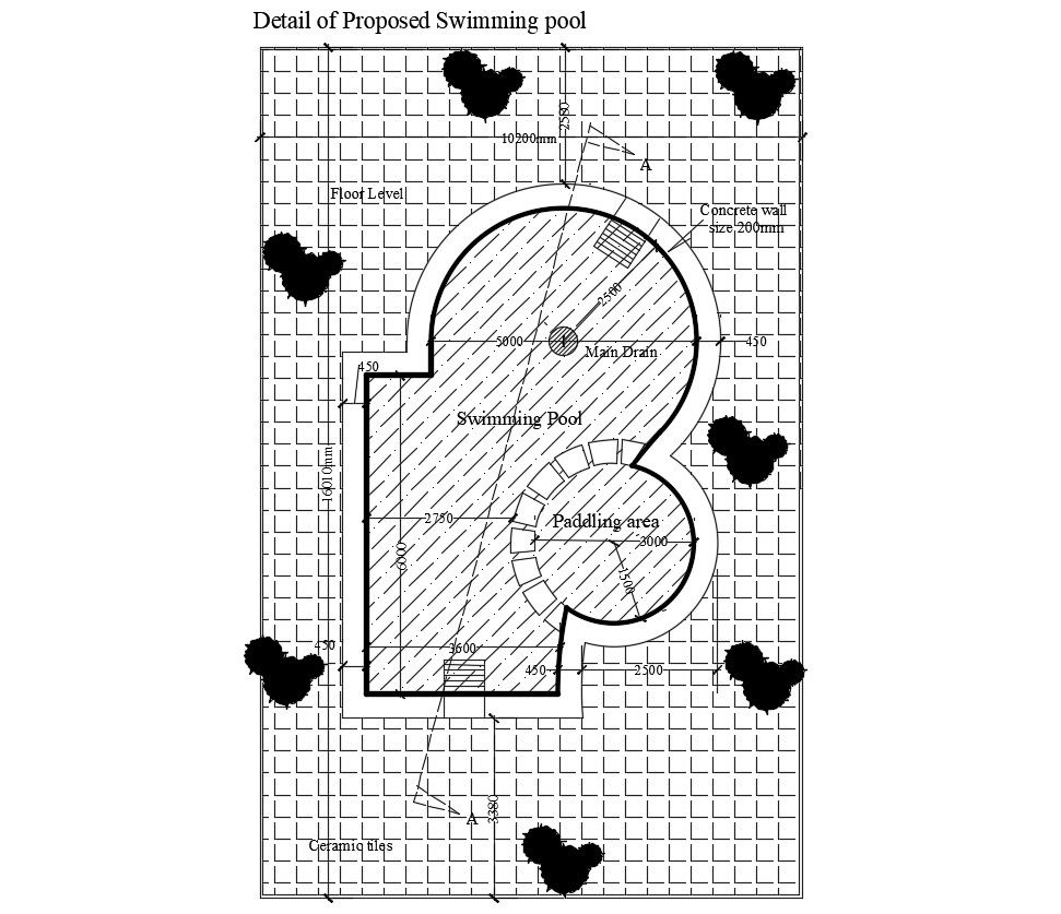 Proposed swimming pool 2d plan dwg file