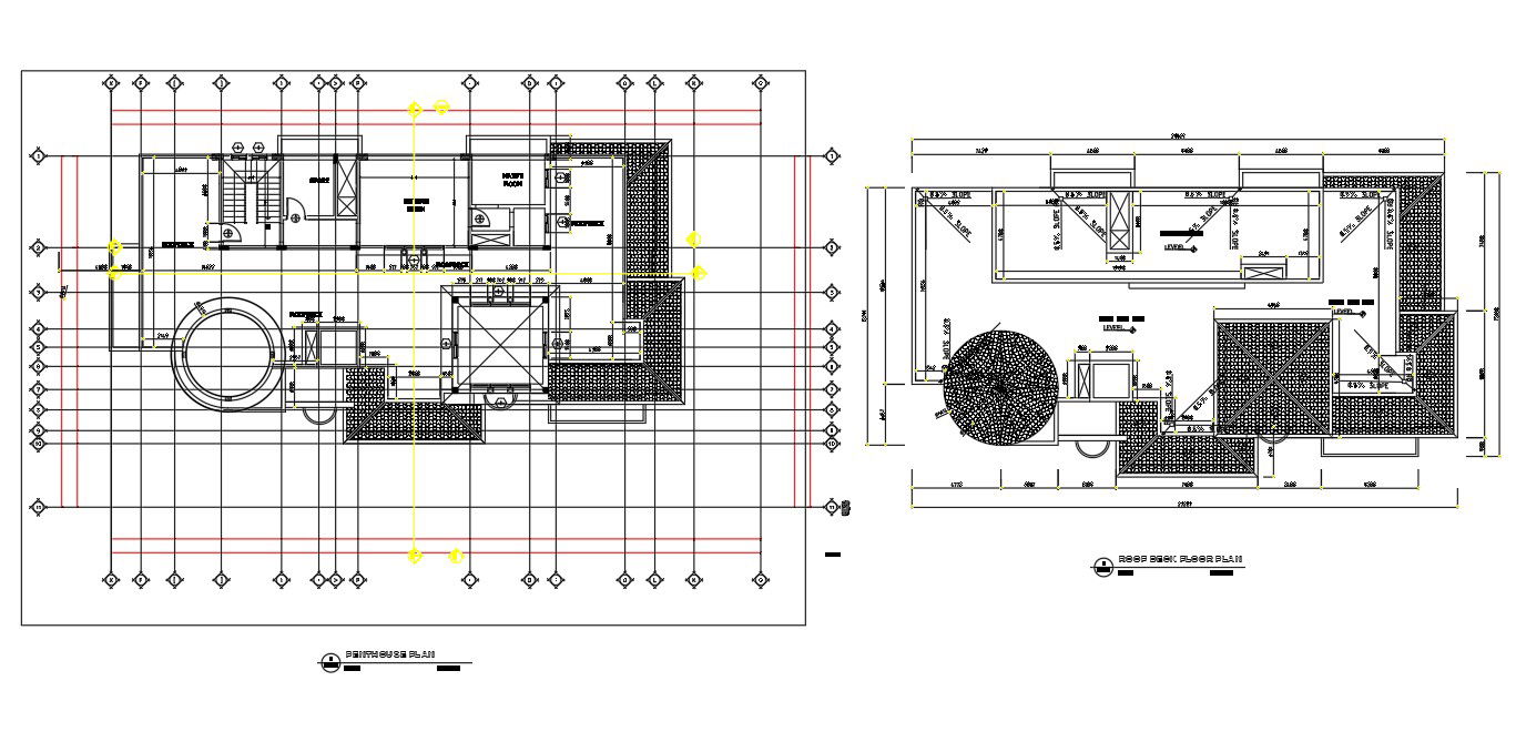Proposed Villa Residence Roof deck and Penthouse G+1 floor plan drawings are available in this DWG AutoCAD file. Download the AutoCAD 2D DWG file.