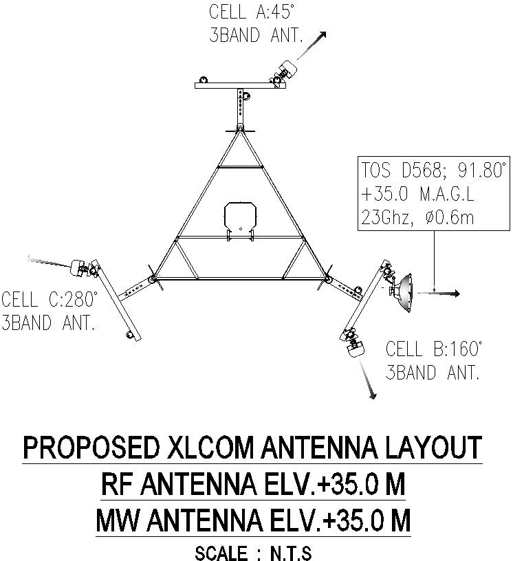 Proposed XLCOM antenna layout in detail AutoCAD drawing, CAD file, dwg file