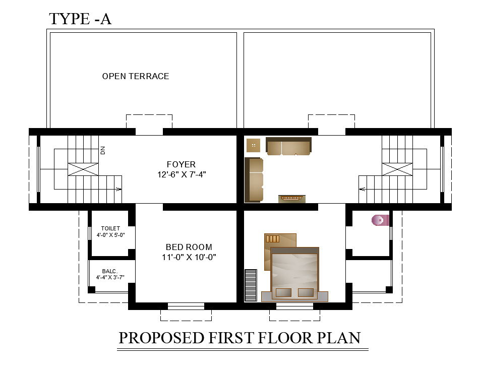 Proposed duplex G+1 first floor house plan is given in this Autocad drawing model. Download now.