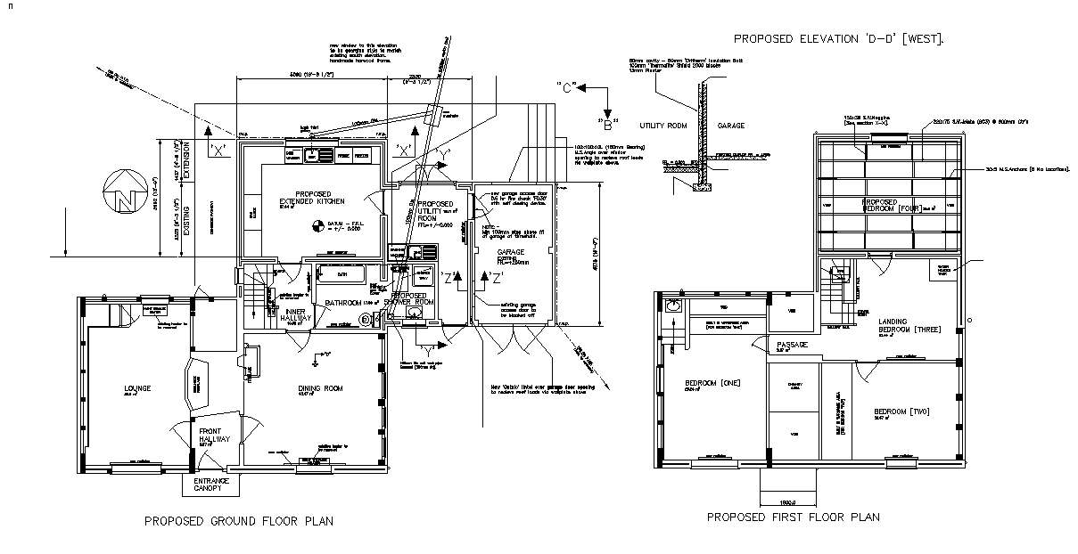 Proposed ground floor plan and first floor plan details are given in this 2D Autocad DWG drawing file. Download the 2D Autocad DWG drawing file.