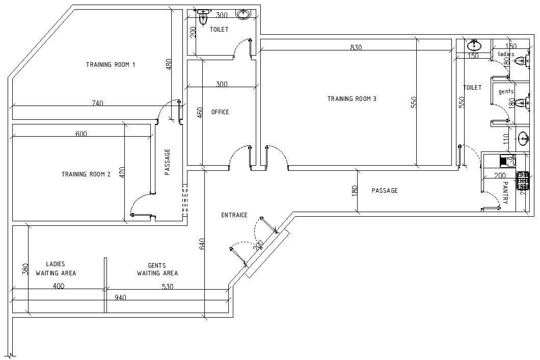 Proposed ground floor plan details in AutoCAD, dwg file.