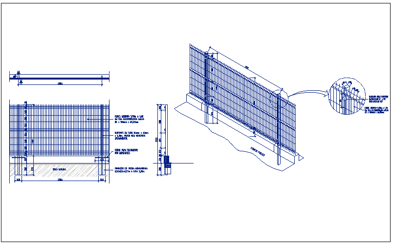 Protection fence details of garden dwg file
