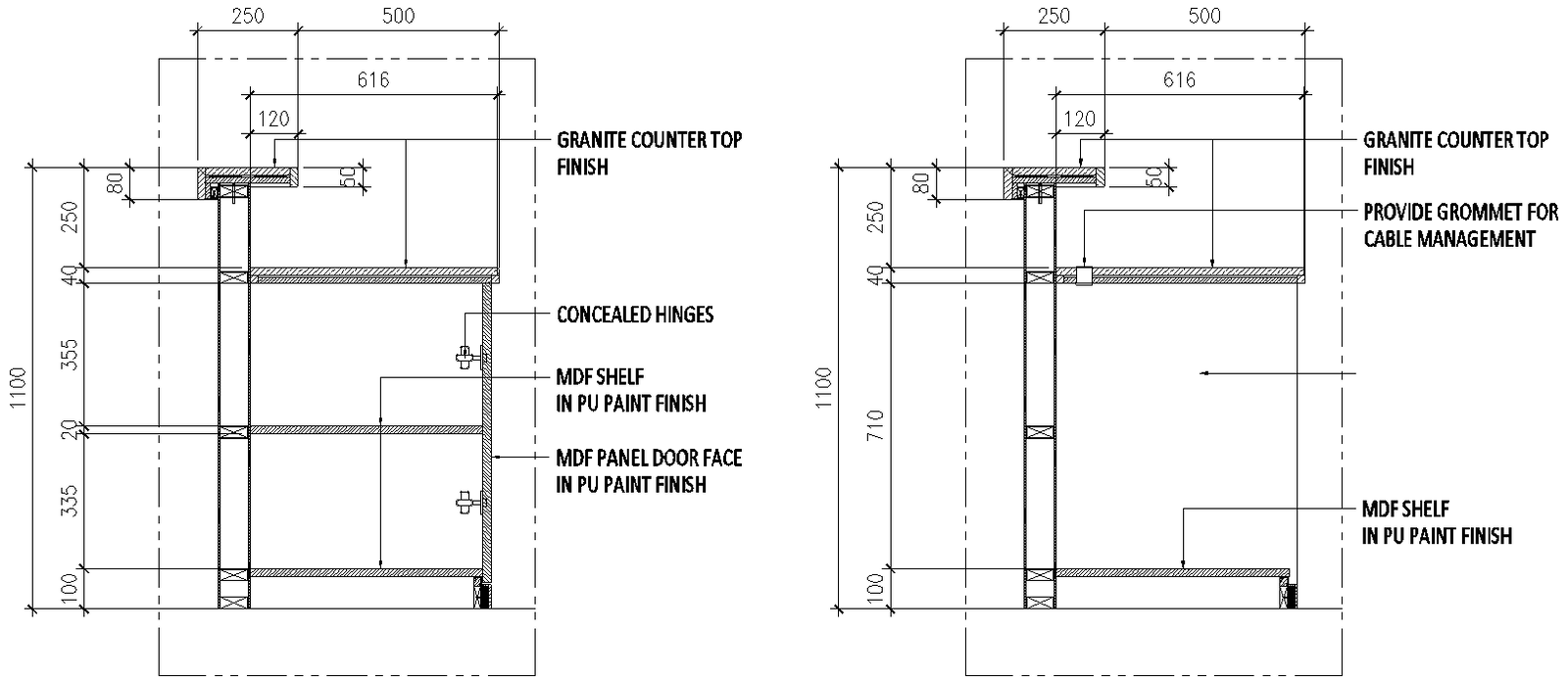 Provide grommet for cable management details dwg autocad drawing .