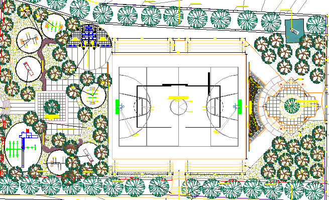 Public Park With Sports Ground Structure Details dwg file