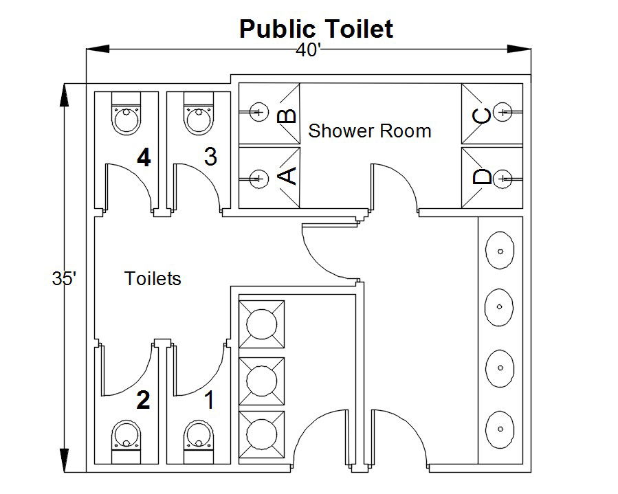 Public Toilet Plan DWG File Free Download