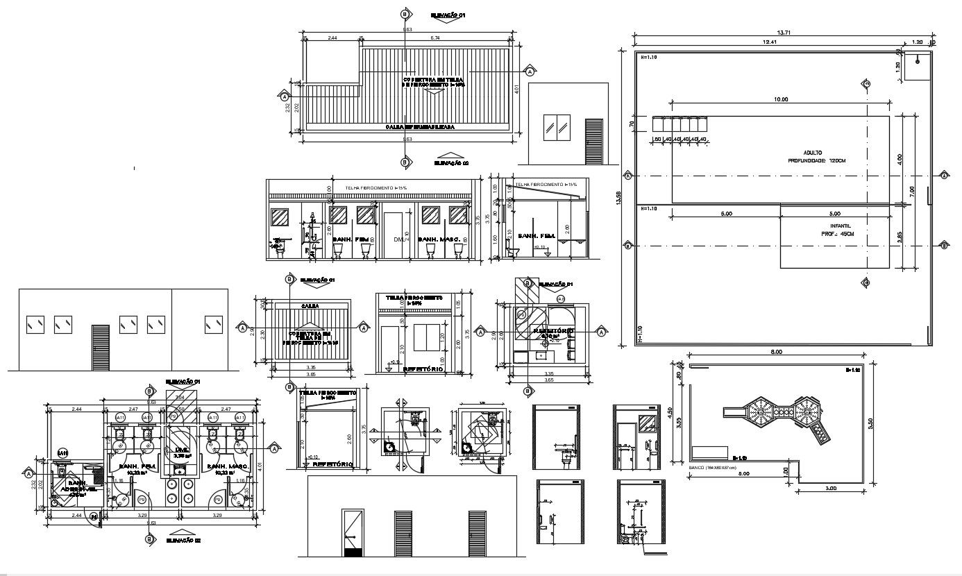 Public Washroom Design Layout Plan Elevation and Sectional AutoCAD Drawing Download