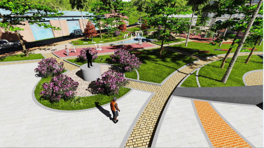 Public garden 3d model top view drawing details jpg file