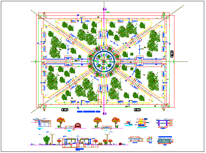 Public park architecture project dwg file