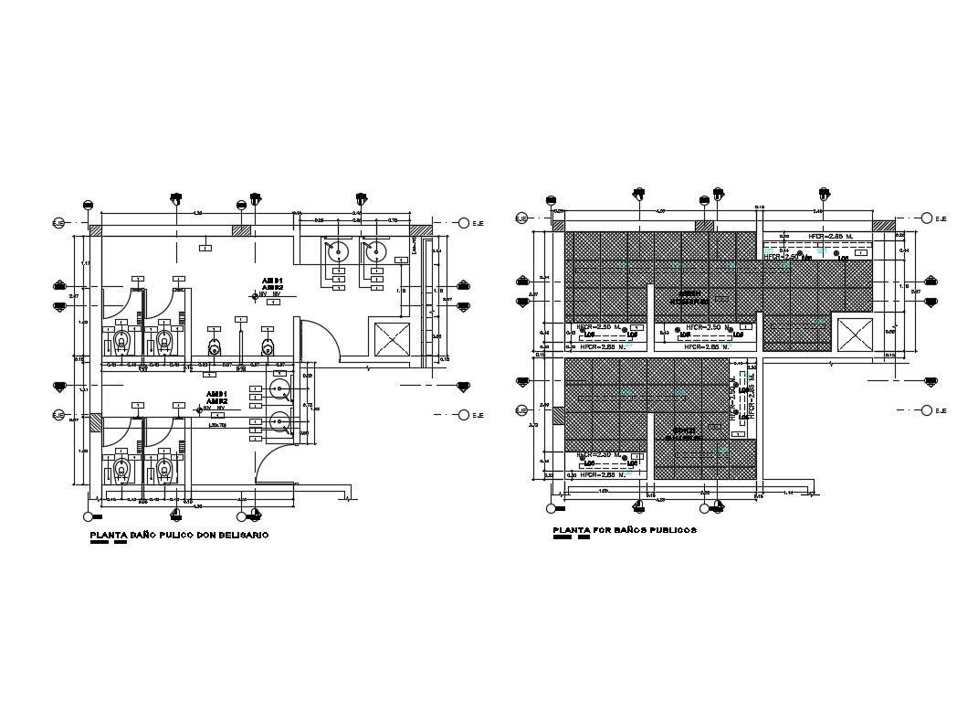 Public sanitary services plan and installation details dwg file