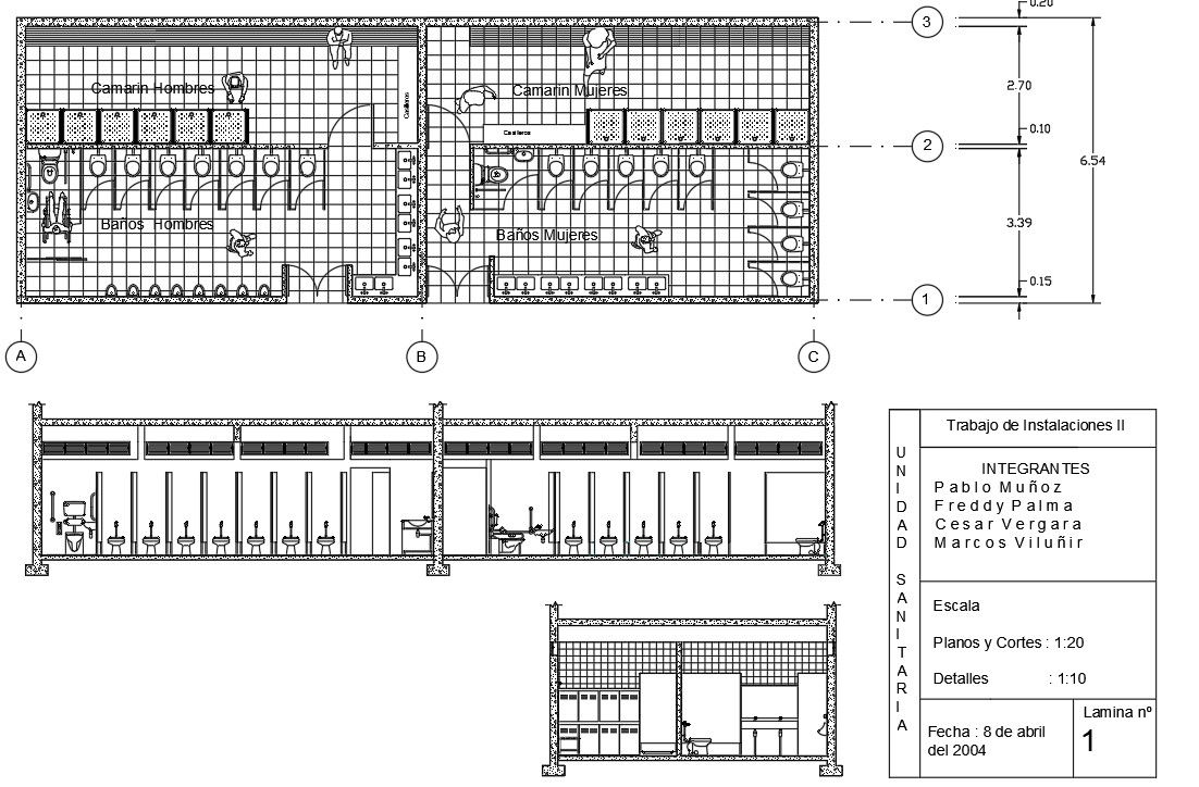 Public toilet center line plan and elevation detail dwg file