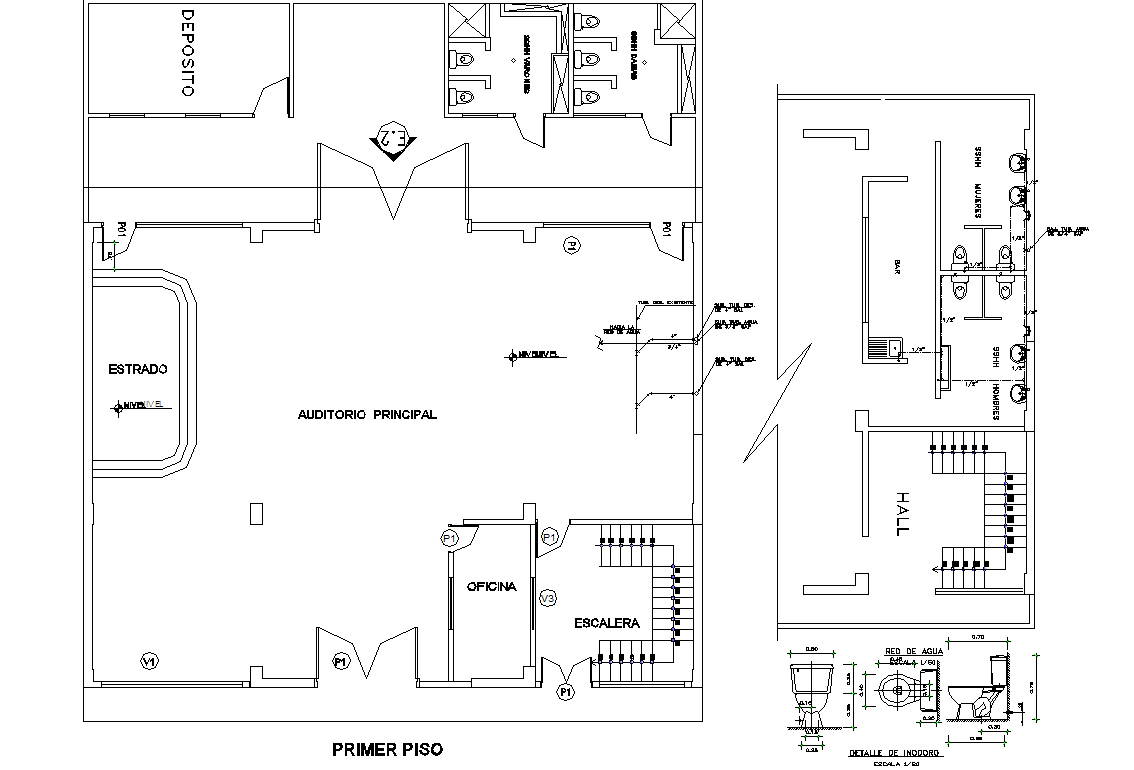 Public toilet plan and elevation detail dwg file