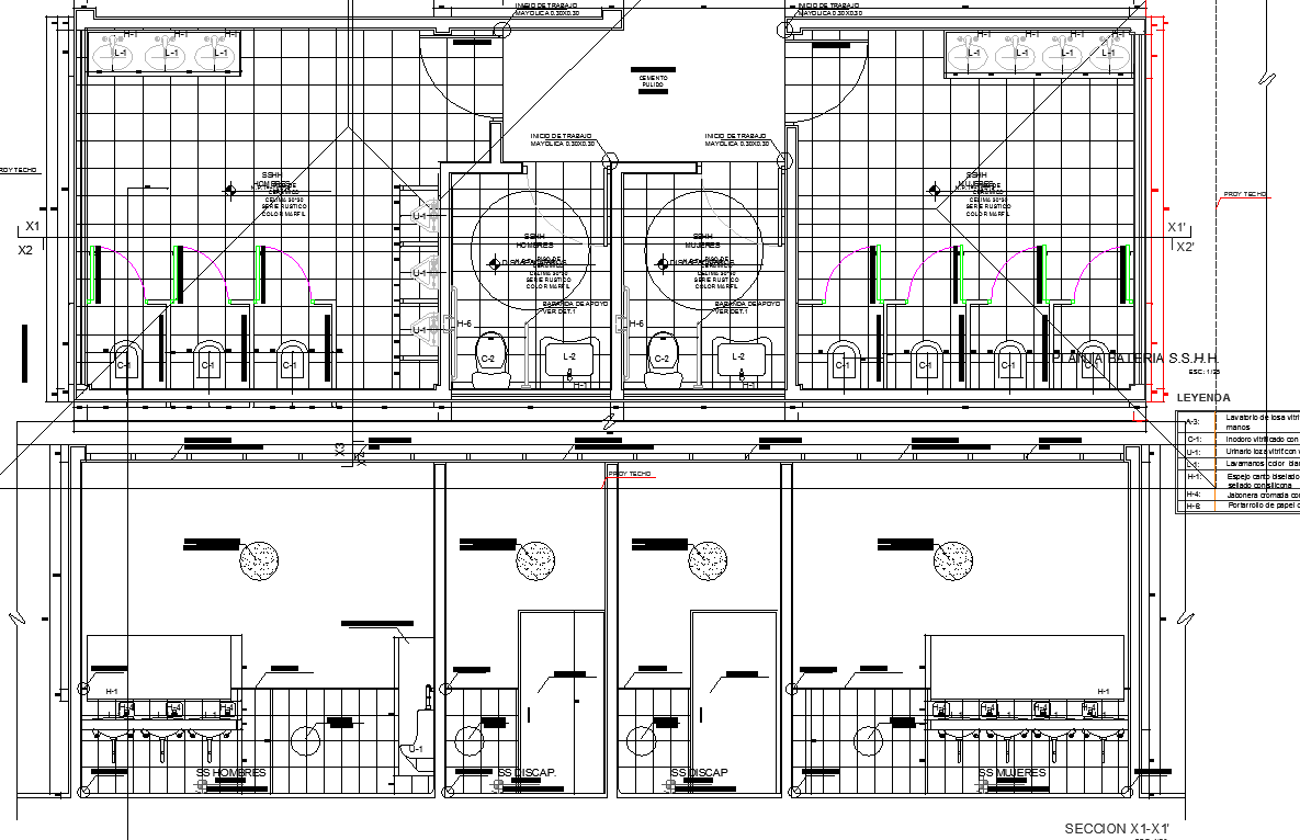 Public wash room plan and elevation detail dwg file