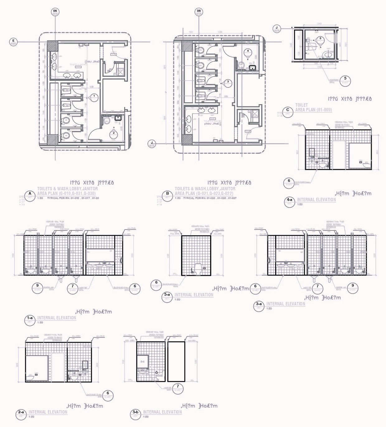 Public Restroom and Washroom Area Plan with Elevation Details in DWG File