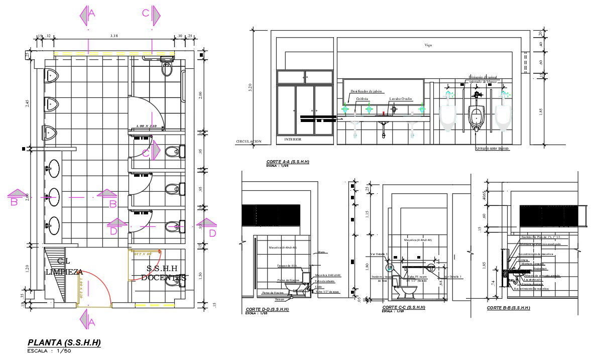 Public Toilet Plan And Section Drawing DWG File