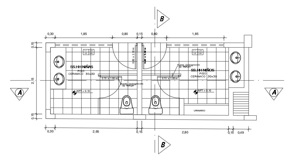 Public Toilet Plan Drawing Free Download DWG File