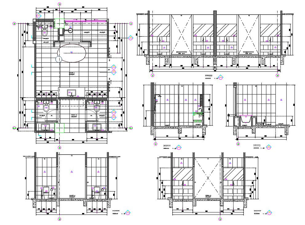 Public Toilet Wash Room Layout Plan Drawing DWG File