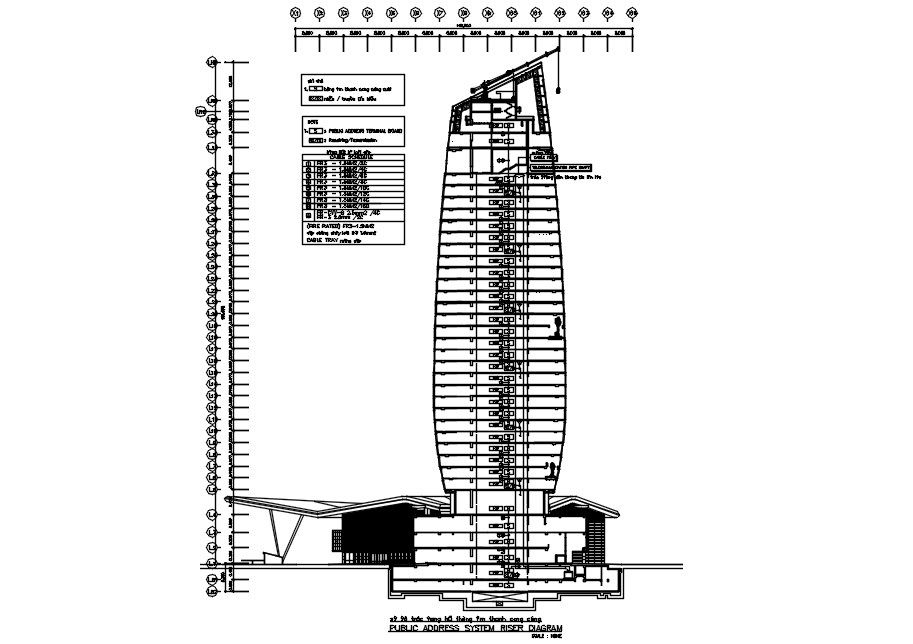Public address system riser diagram in AutoCAD 2D drawing, dwg file, CAD file