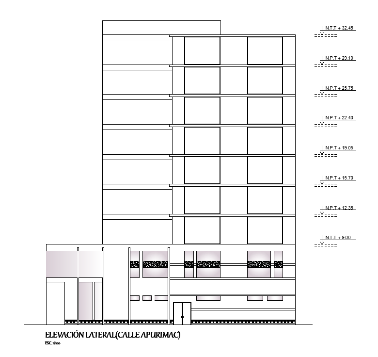 Public building elevation cad drawing is given in this cad file. Download this auto cad file.