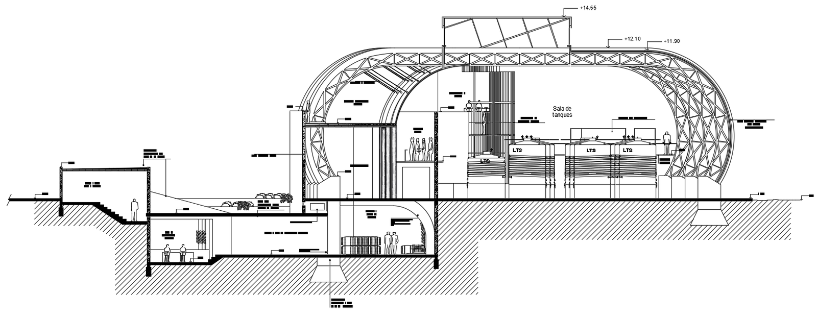 Public building section cad drawing is given in this cad file. Download this 2d cad file now.