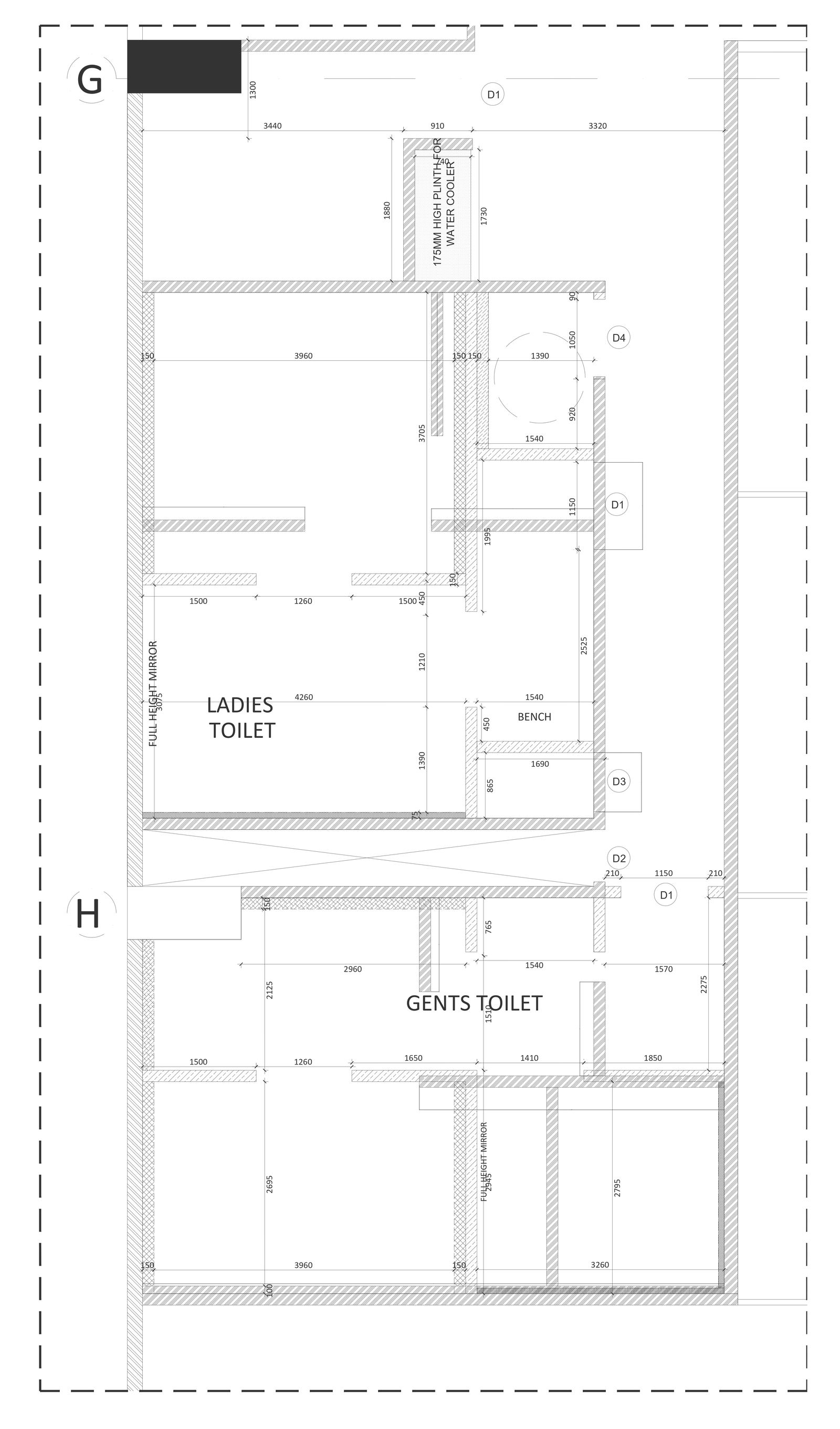 Public gents and ladies toilet detail plan DWG AutoCAD file
