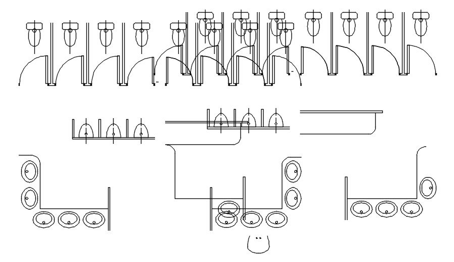 Public toilet design in AutoCAD 2D drawing, dwg file, CAD file