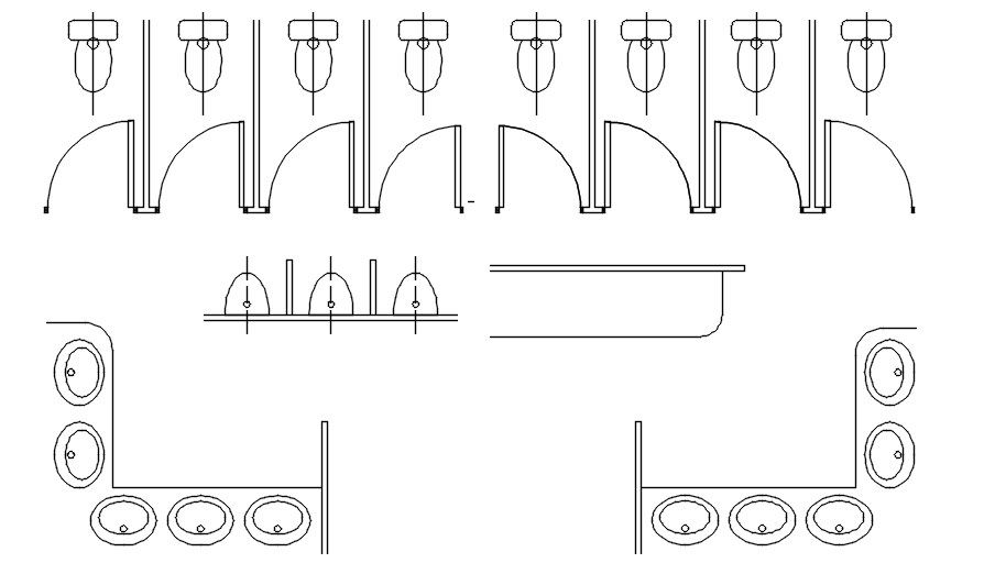 Public toilet drawing in AutoCAD 2D design, dwg file, CAD file
