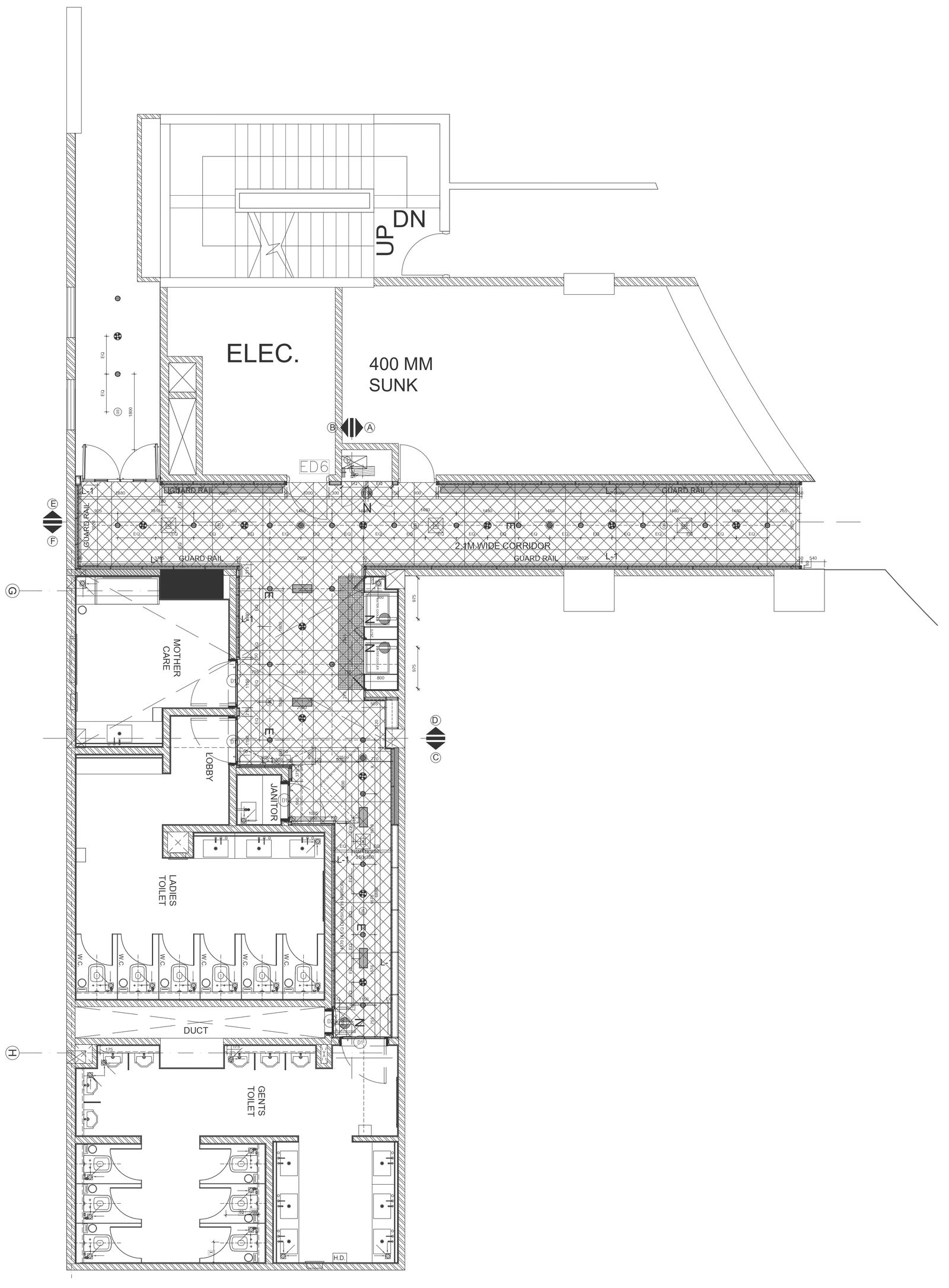 Public toilet electrical detail DWG AutoCAD file