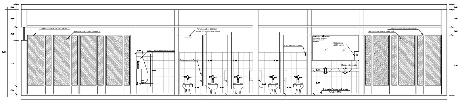 Public toilet elevation and interior detail DWG AutoCAD file